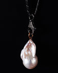 Pendant: Large Fireball Pearl + Raw Diamond Lobster Clasp