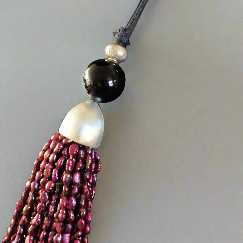 RED PEARL TORSADE  WITH SILVER
