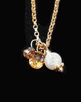 MIni-Necklet Cognac Diamond + Sapphire Drop with White Freshwater Pearl