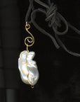 Pendant: Large White Fireball Pearl with Leather