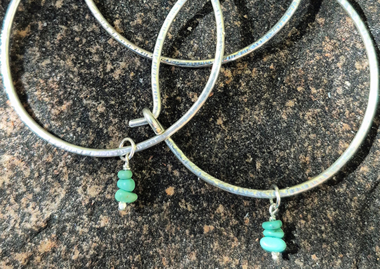 Hammered Silver Hoops with Turquoise