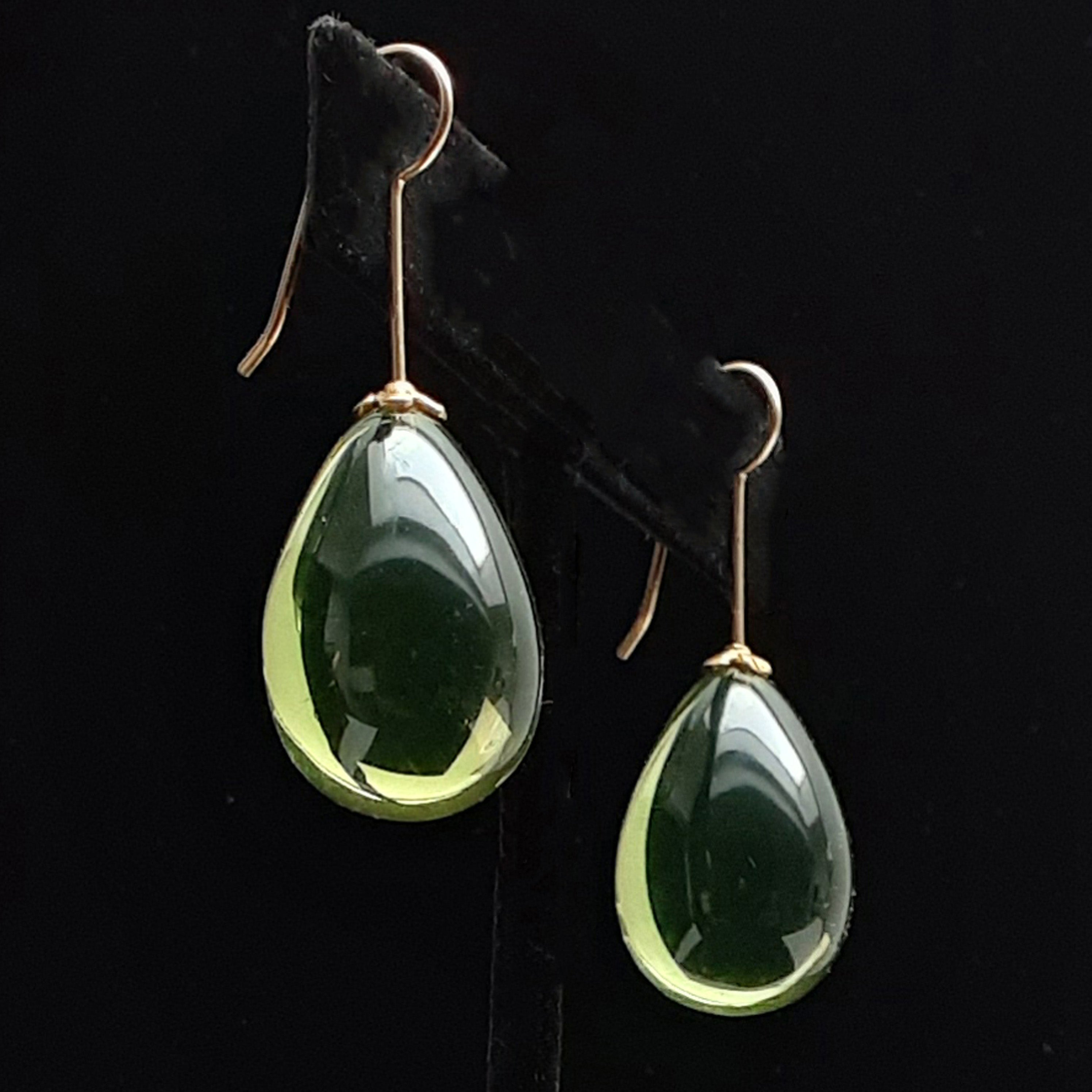 LARGE GREEN AMBER DROP EARRINGS