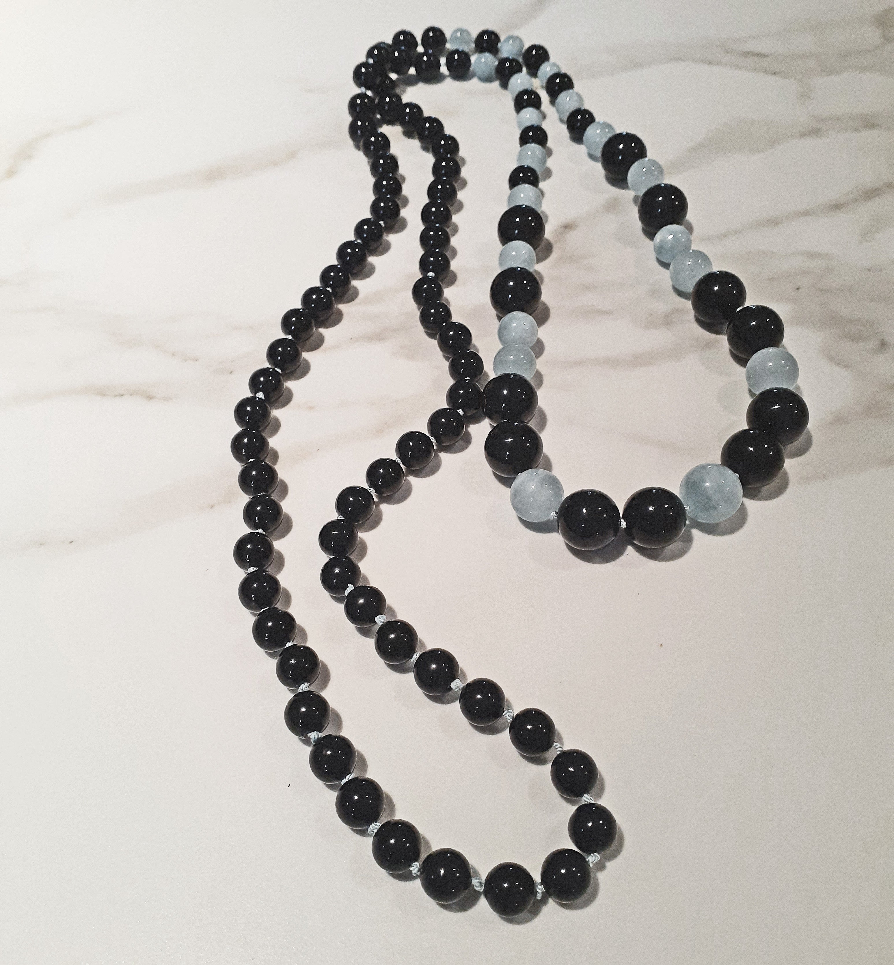 AQUAMARINE + BLACK ONYX ROPE