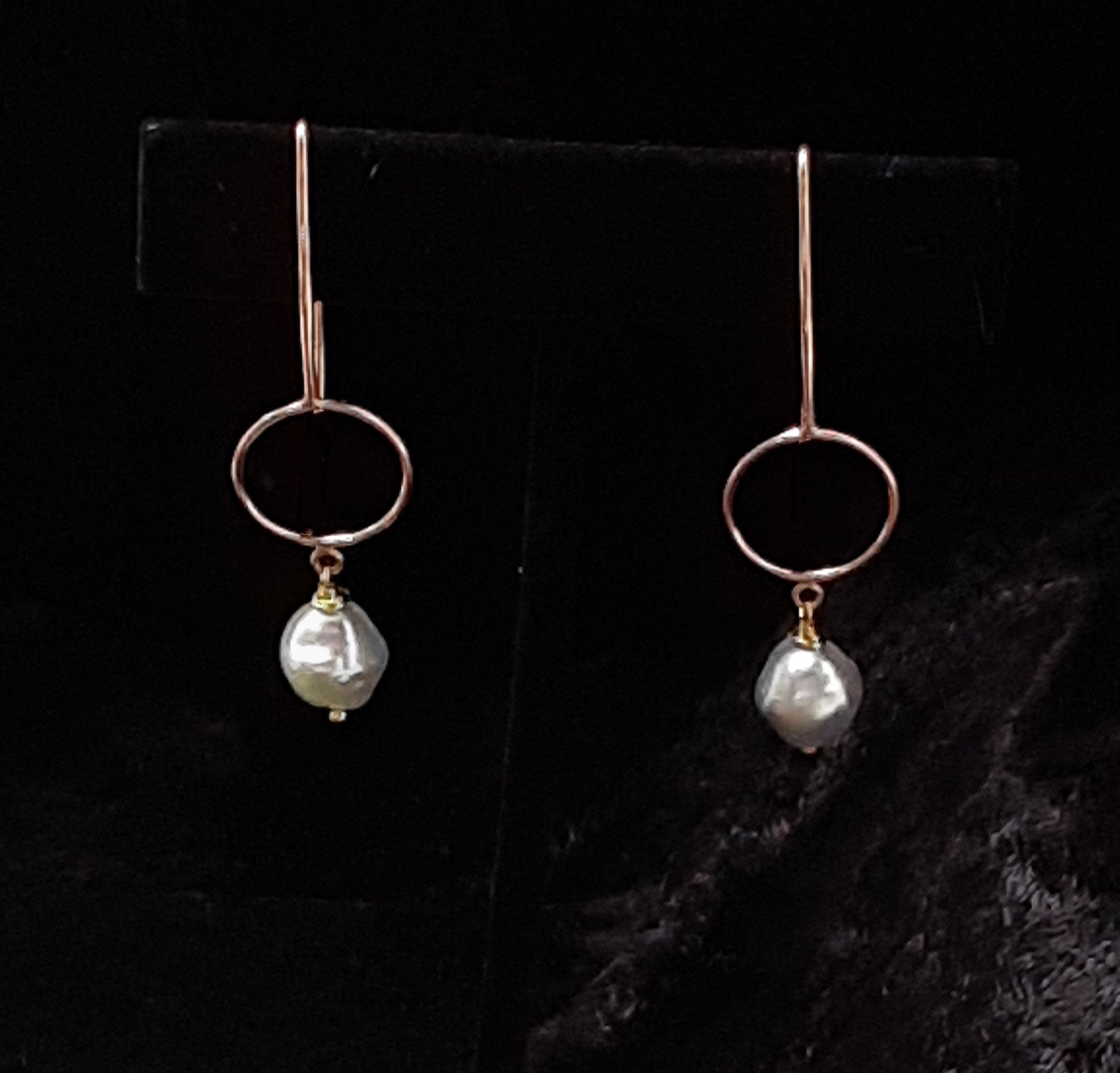 GEO EARWIRES with GEM DROP NATURAL COLOR BLUE AKOYA PEARL
