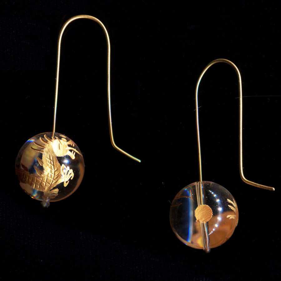 Golden Dragon + Rock Crystal Quartz Ear Wires
