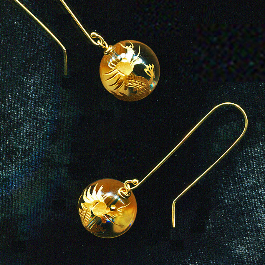 Golden Dragon + Rock Crystal Quartz Ear Wires