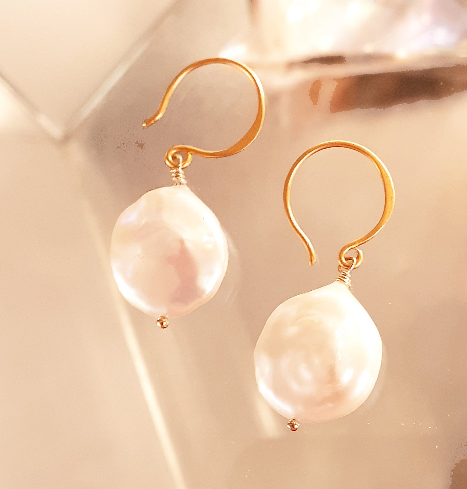 Dreamy Coin Pearl  Ear Wires