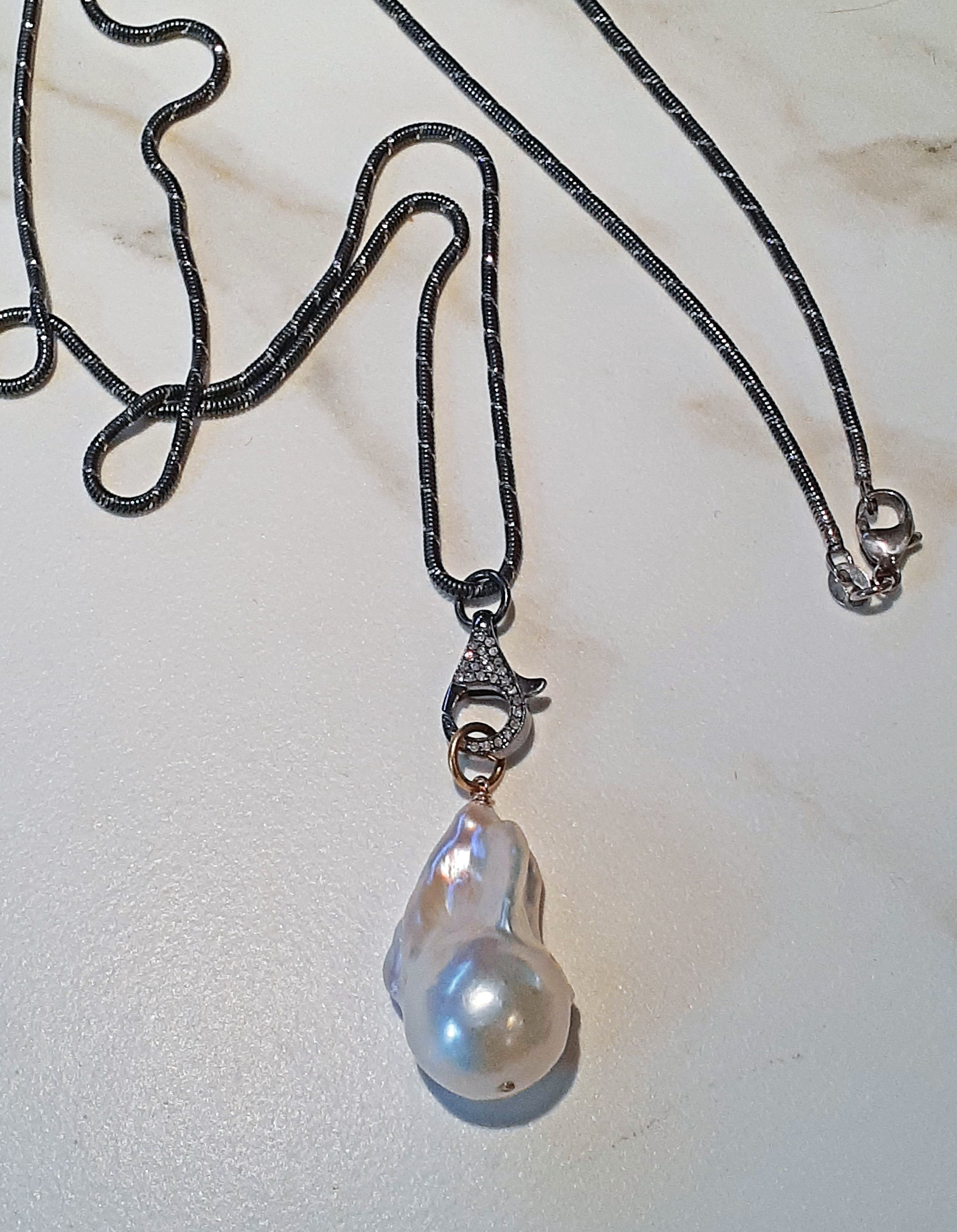 Pendant: Large Fireball Pearl + Raw Diamond Lobster Clasp