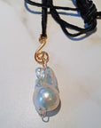 Pendant: Large White Fireball Pearl with Leather