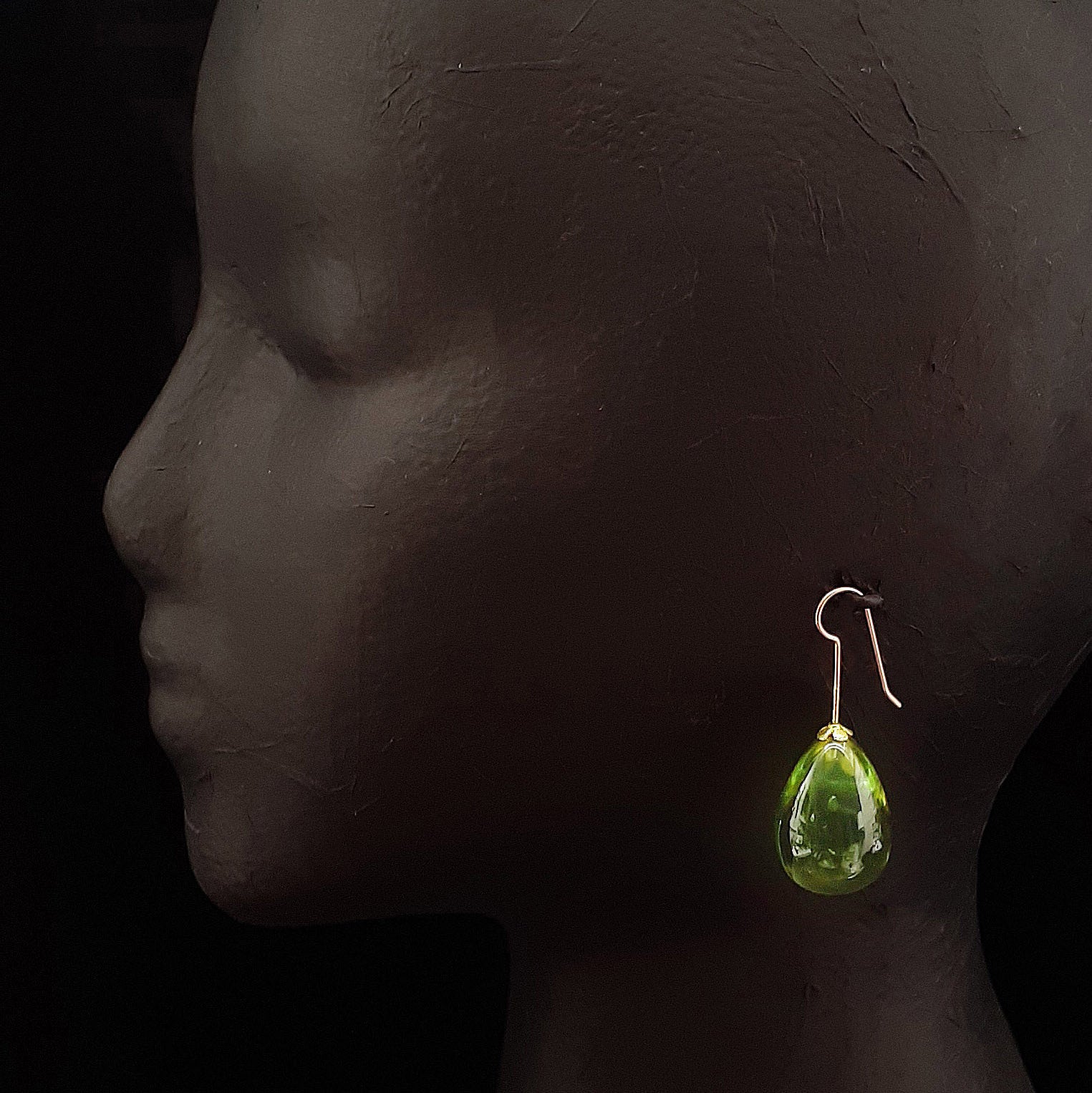 LARGE GREEN AMBER DROP EARRINGS