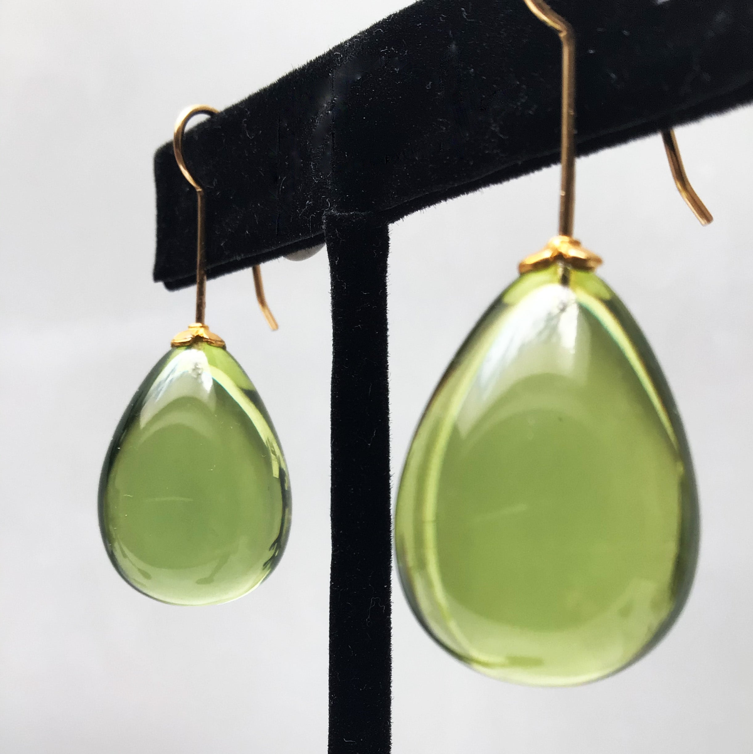 LARGE GREEN AMBER DROP EARRINGS