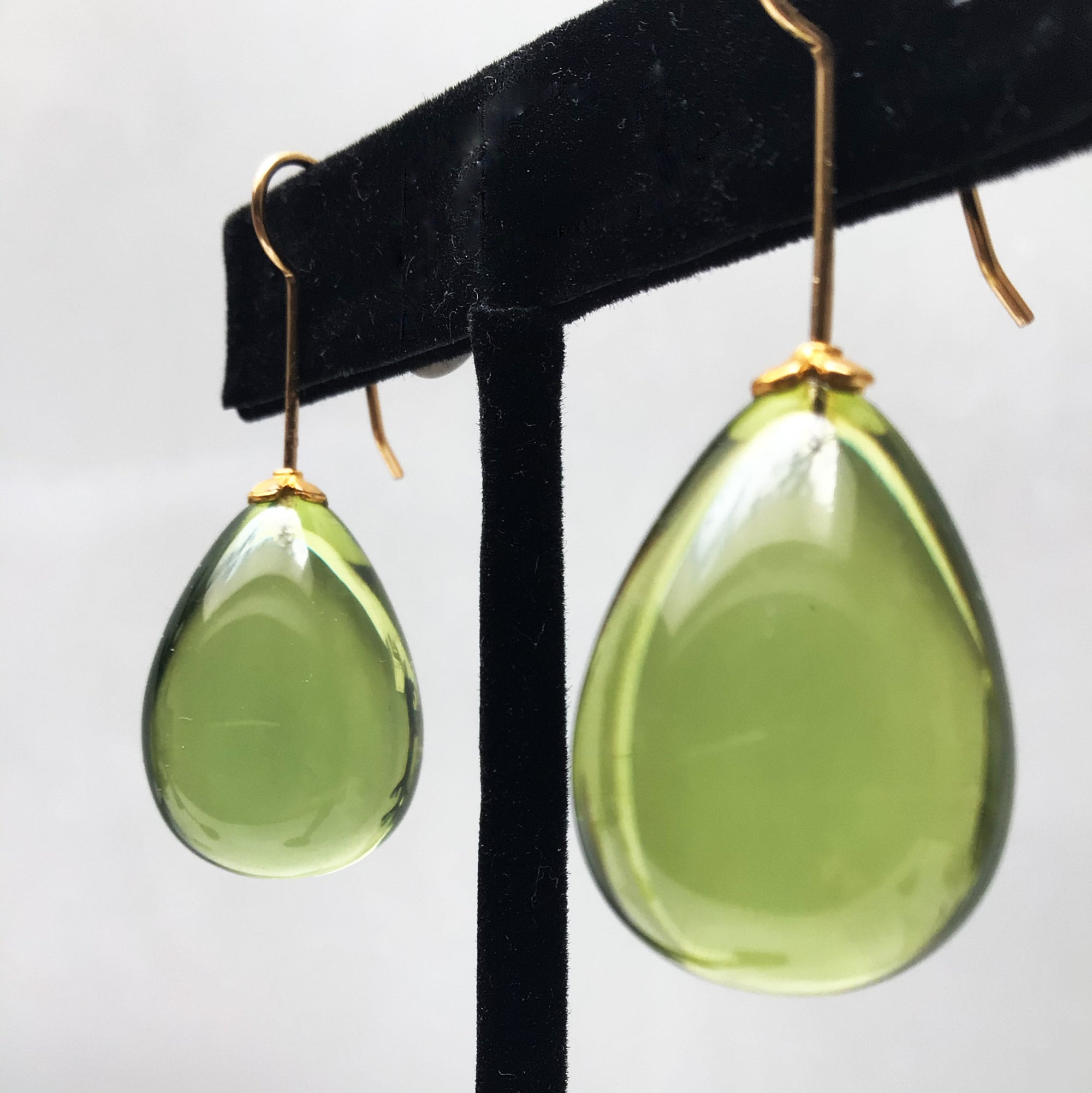 LARGE GREEN AMBER DROP EARRINGS