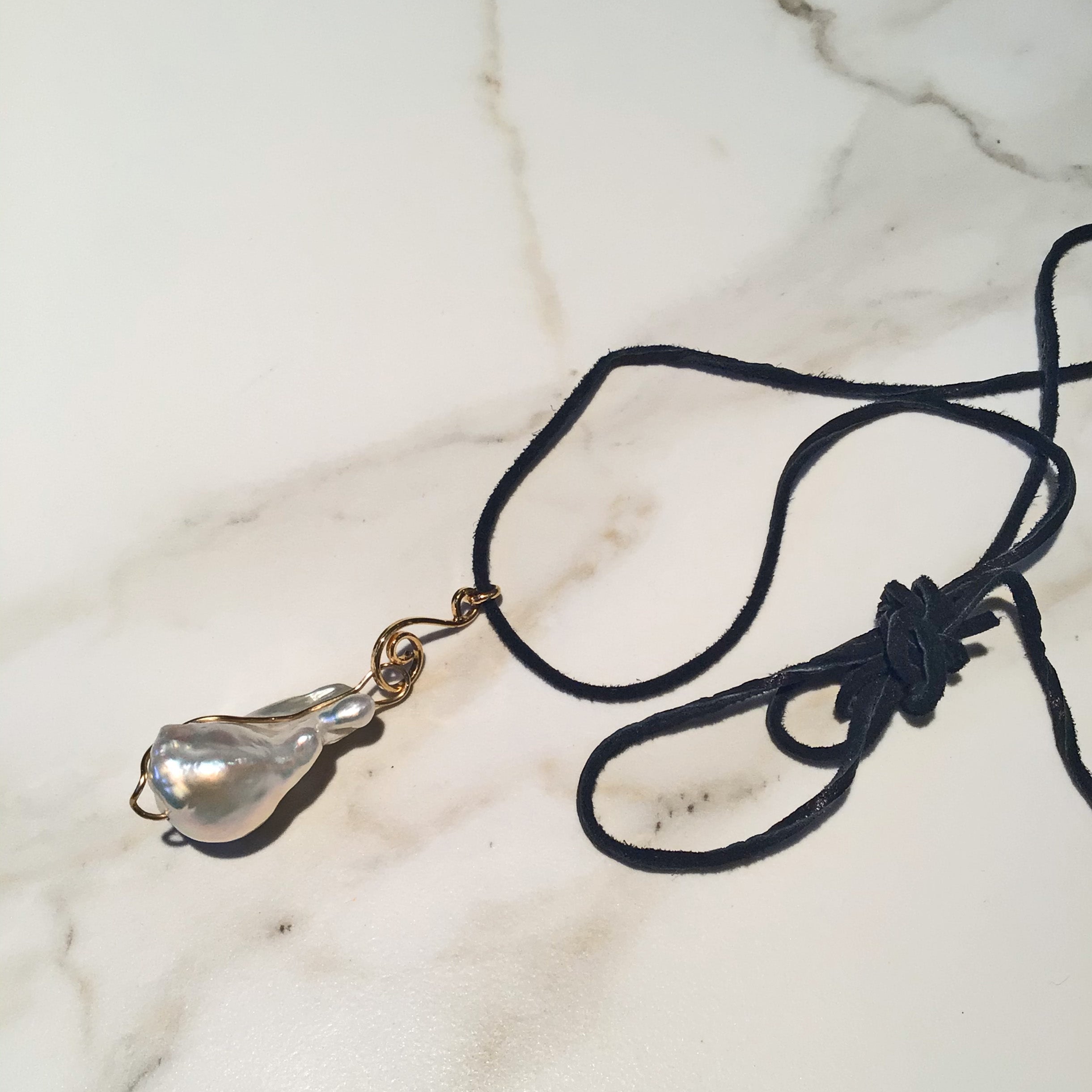 Pendant: Large White Fireball Pearl with Leather
